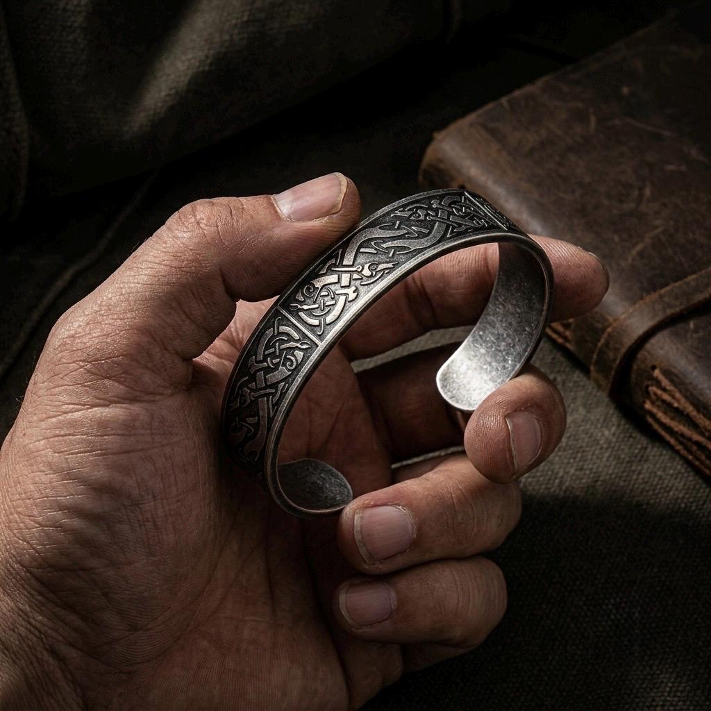 Viking Bracelet - Viking Dragon Cuff Bracelet, Stainless Steel Norse Arm Band, Midgard Serpent