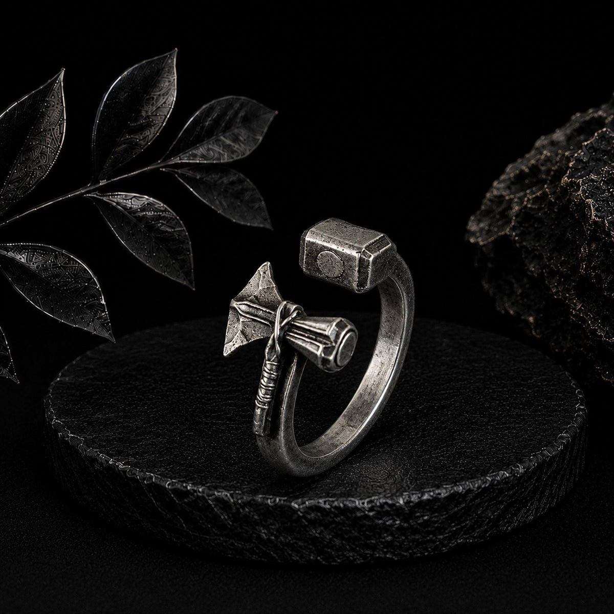Viking Thor's Hammer Ring - Viking Thor Hammer Axe Ring, Norse Warrior Sterling Silver Jewelry