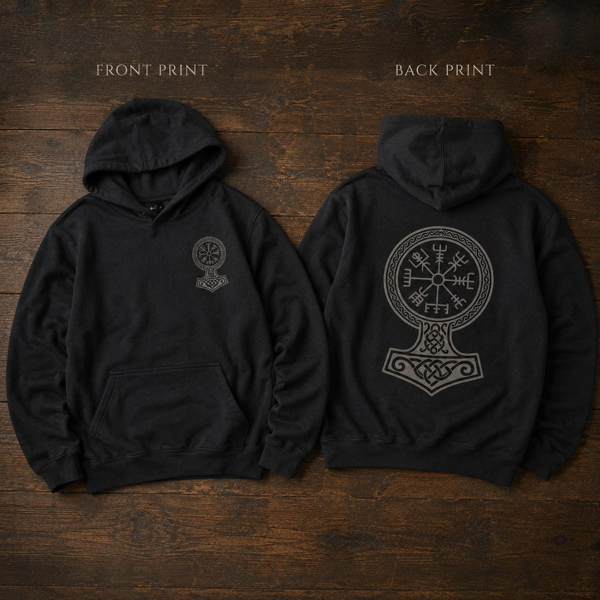 Viking Thor's Hammer Hoodie - Viking Hoodie Men Vegvisir Compass Mjolnir Thor Hammer Norse