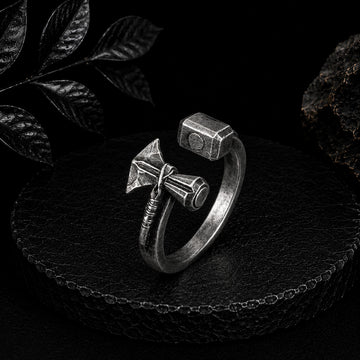 Viking Thor's Hammer Ring - Viking Thor Hammer Axe Ring, Norse Warrior Sterling Silver Jewelry