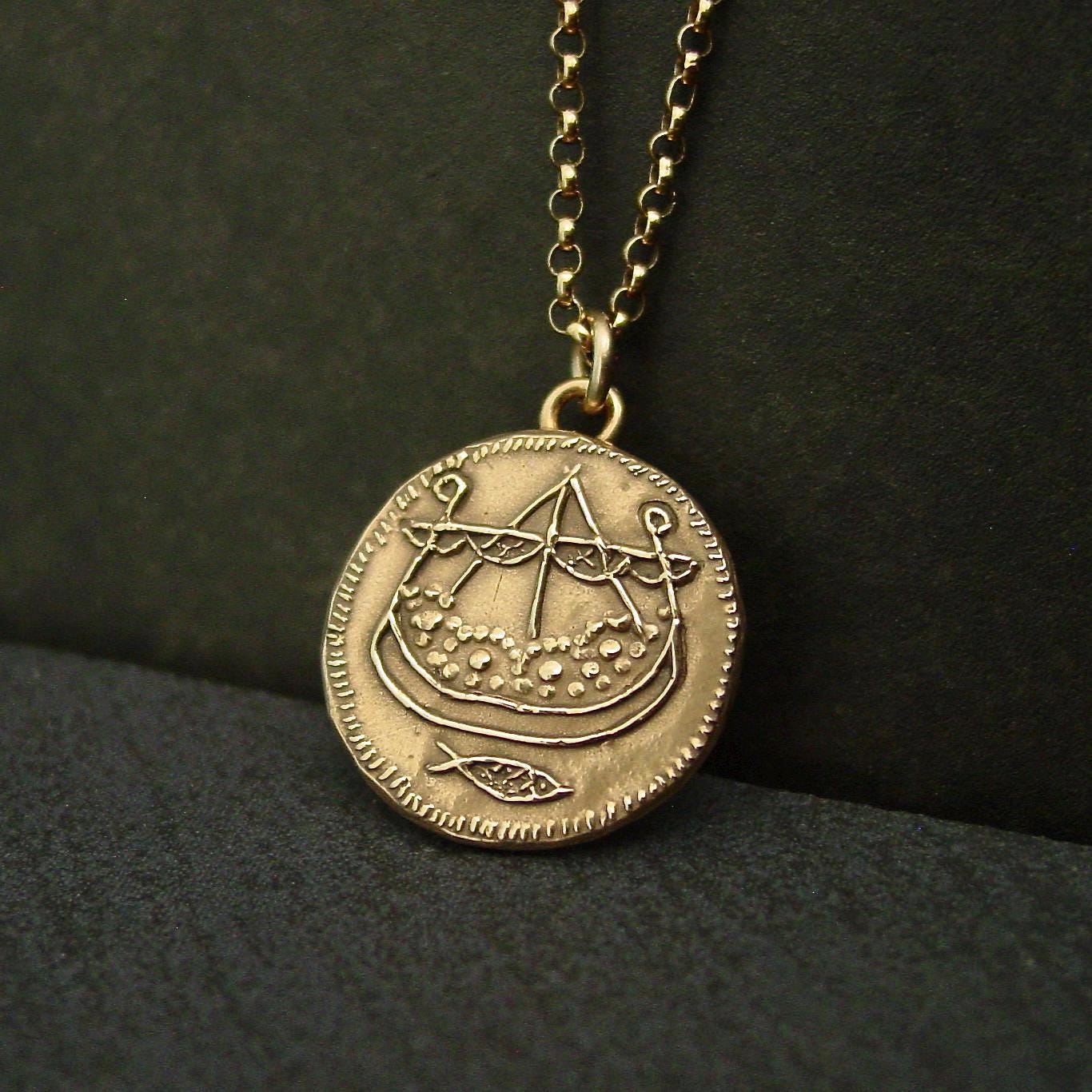Viking Vegvisir Compass Necklace - Wayfinder Pendant: Hand-Carved Bronze Nordic Vegvisir Viking