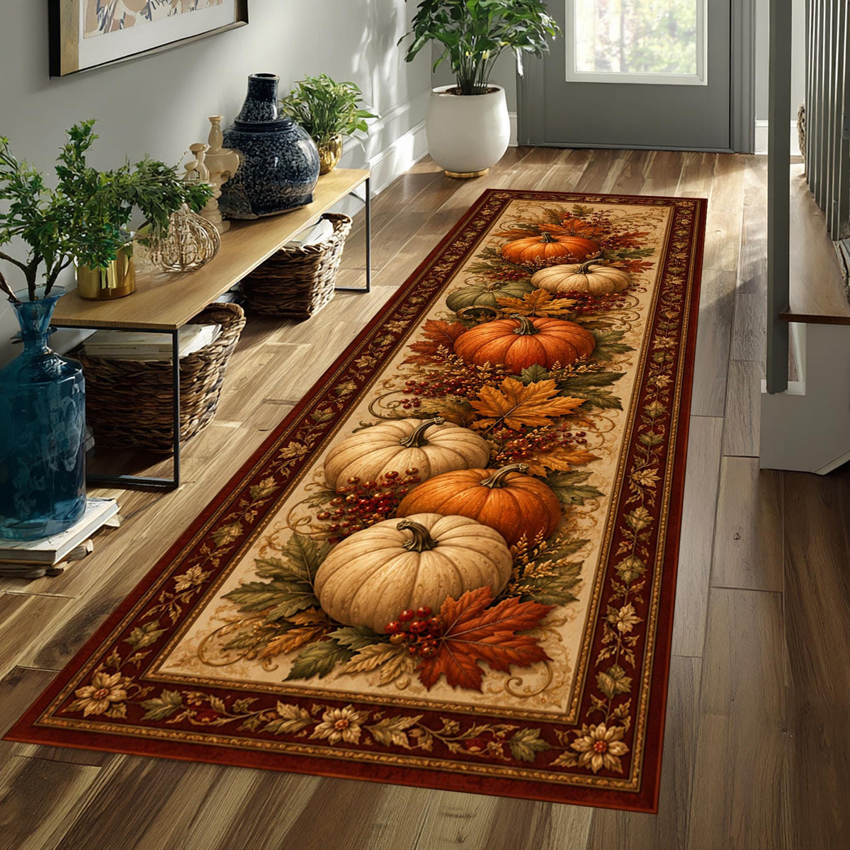 Viking Raven Rug - Viking Ship Rug: Norse Longship Carpet, Blue Ocean Waves, Celtic Raven Dragon