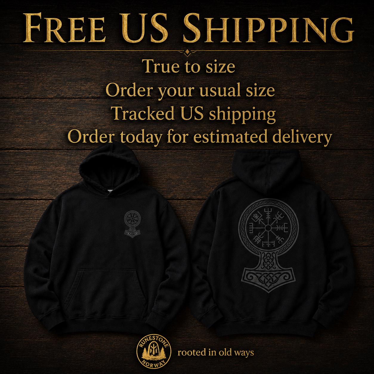 Viking Thor's Hammer Hoodie - Viking Hoodie Men Vegvisir Compass Mjolnir Thor Hammer Norse