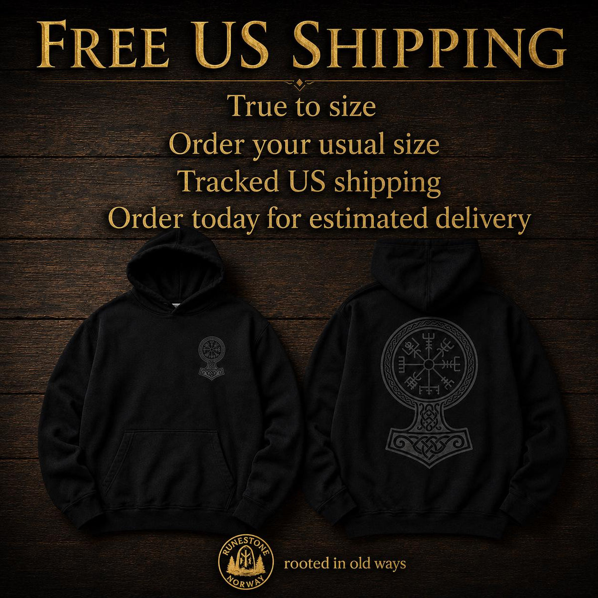 Viking Thor's Hammer Hoodie - Viking Hoodie Men Vegvisir Compass Mjolnir Thor Hammer Norse