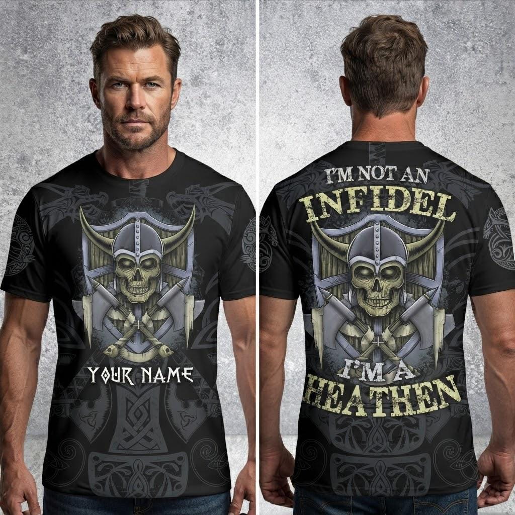 Viking T-Shirt - Berserker Skull Viking Helmet No Mercy T-shirt, Norse Warrior Design