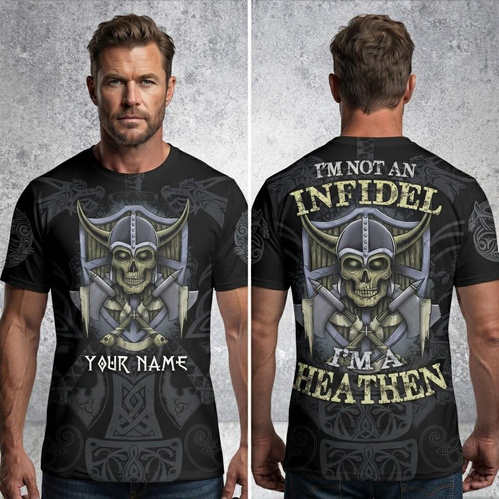 Viking Valhalla T-Shirt - Victory Or Valhalla - Distressed American Viking Skull T-Shirt: Patriotic