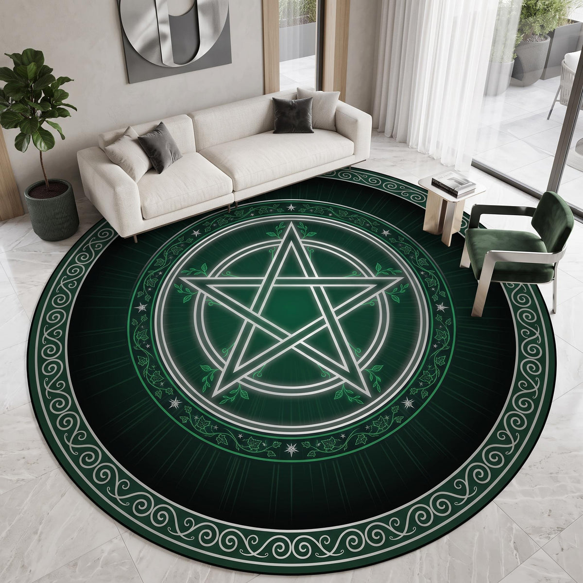 Viking Wolf Rug - Nordic Wolf Round Rug, Viking Wolf Area Rug, Celtic Knot Forest Decor, Mountain