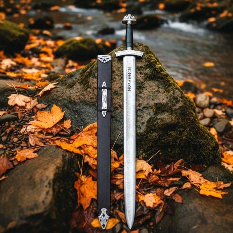 Viking Weapon Replica - Hand Forged Northmen Damascus Sword Replica, Authentic Viking Inspired
