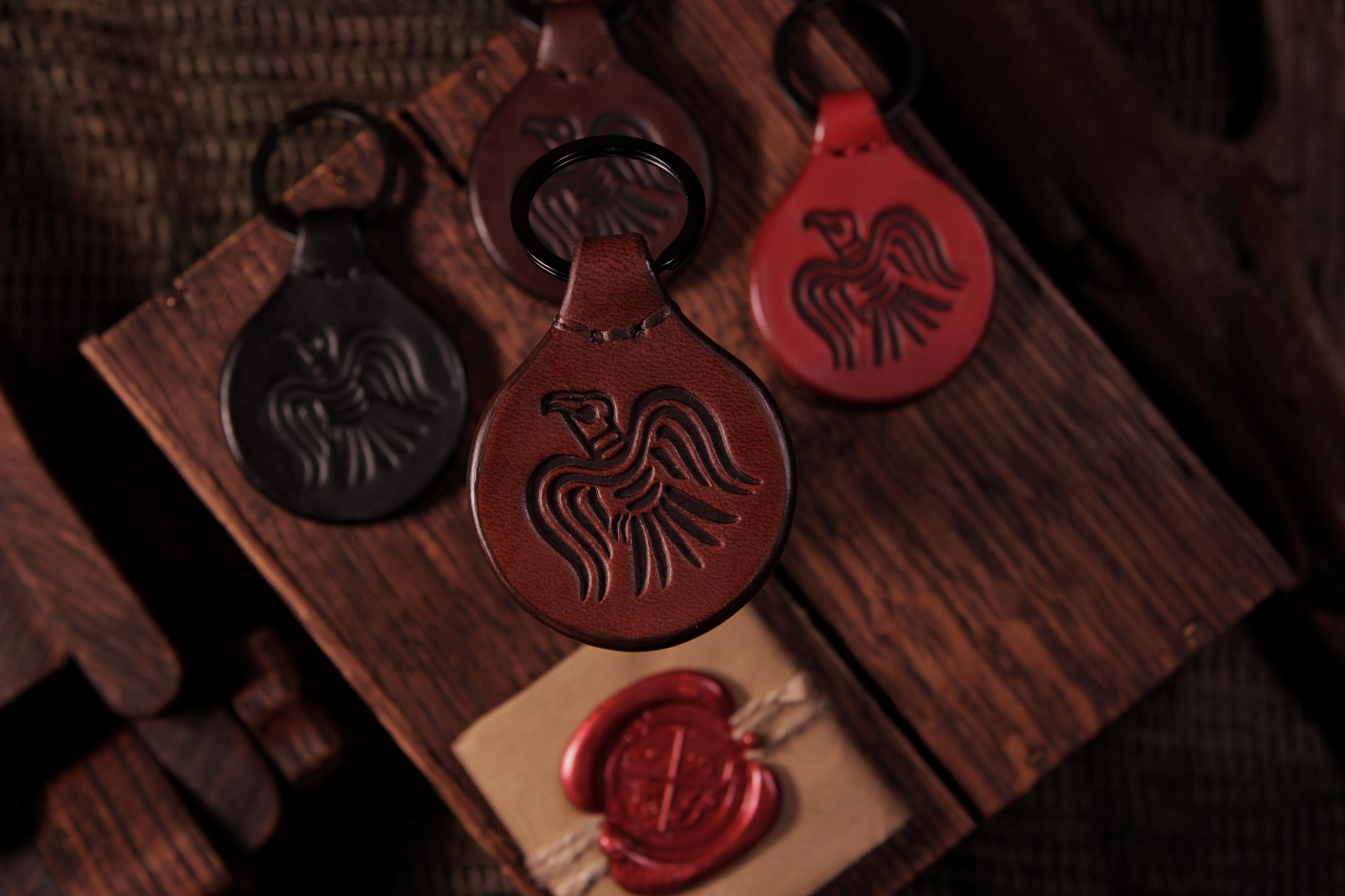 Viking Leather Accessory - Key fob "Head of Jormungandr". A personalized gift for Vikings.