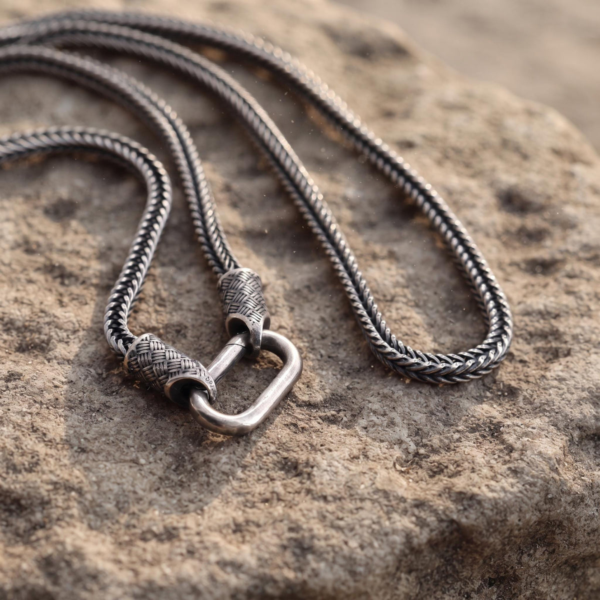 Viking Necklace - Viking Franco Necklace With Celtic Knot Clasp, Unisex Sterling Silver Thick