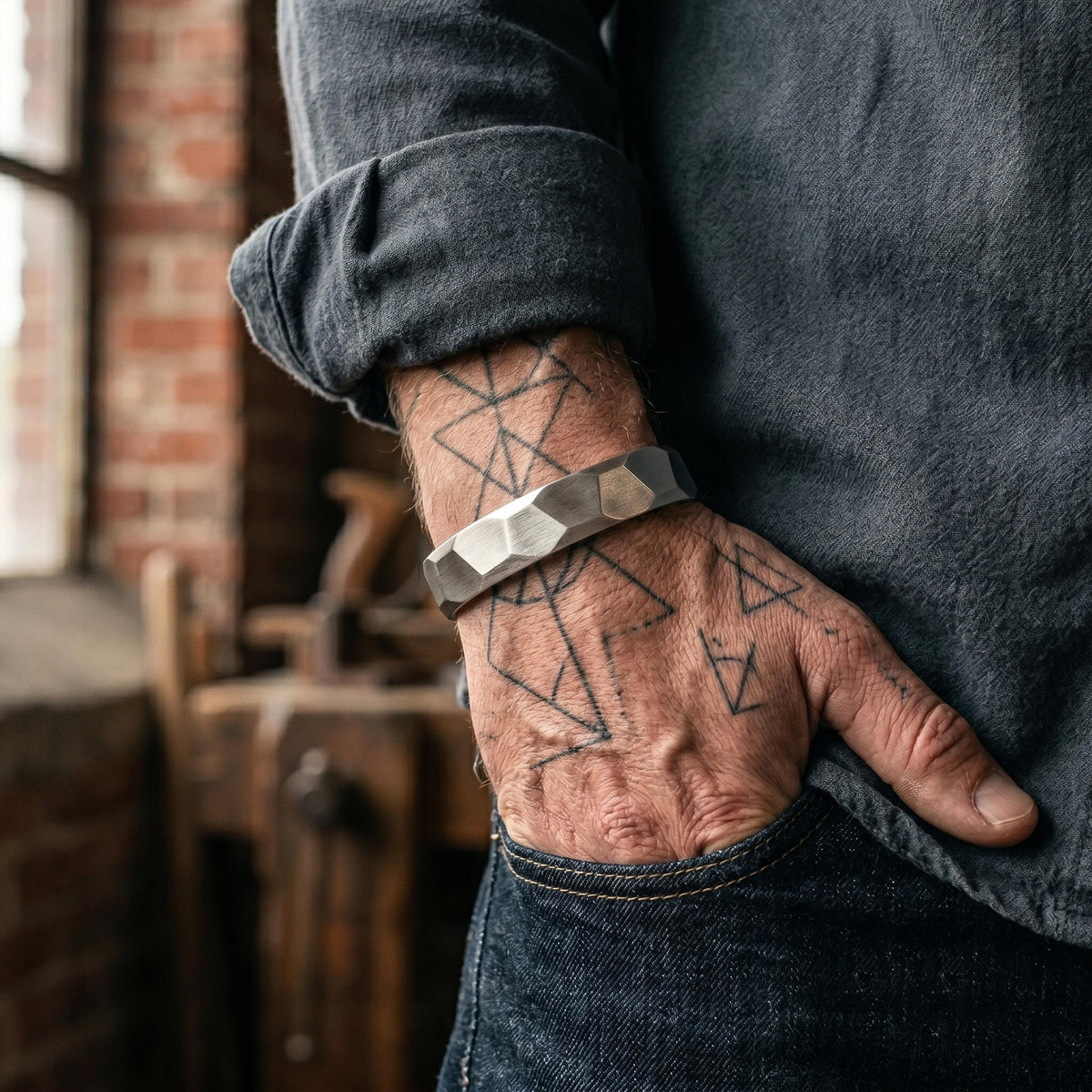 Viking Bracelet - Handcrafted Damascus Steel Square Cube Beaded Bracelet – Nordic Viking Geometric