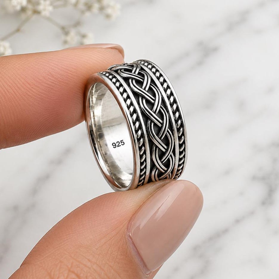 Viking Raven Ring - Sterling Silver Raven Ring, Celtic Knot Ring, Viking Raven Ring, Gothic Mens