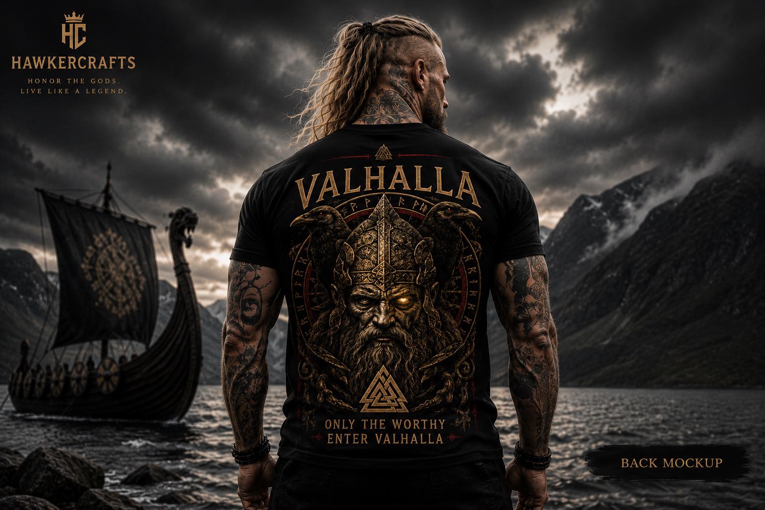 Viking Valhalla T-Shirt - Men's Viking Valhalla T-shirt, Norse Fire Warrior T-shirt, Dark Fantasy