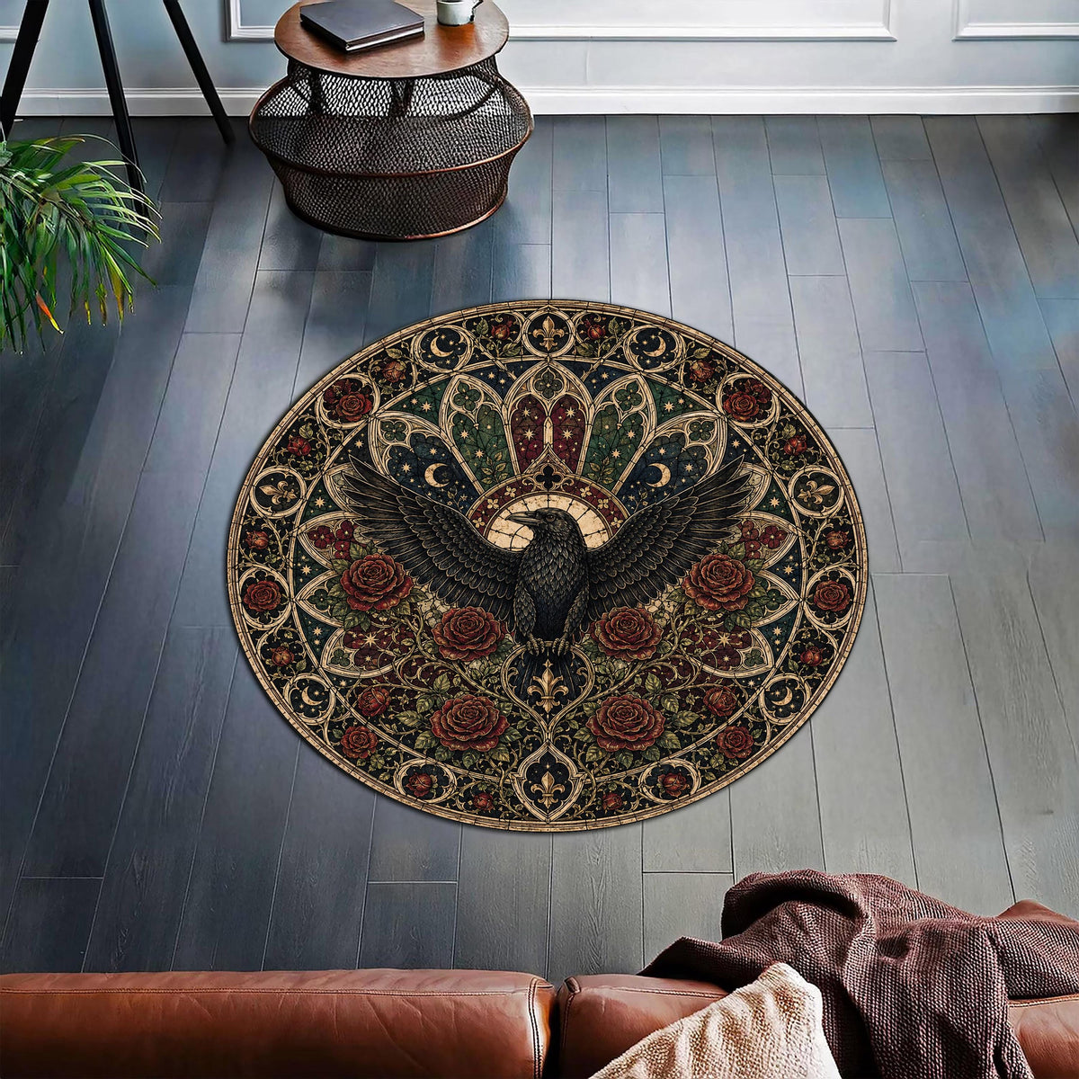Viking Odin Rug - Viking Round Rug, Norse Mythology Area Rug, Runic Circle Floor Mat, Horn of Odin