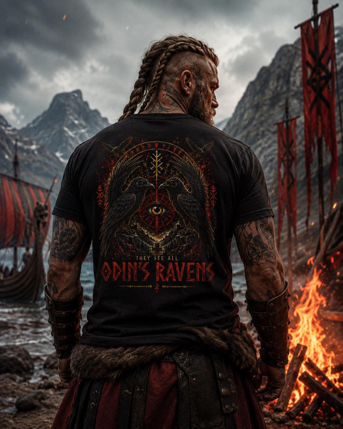 Viking Odin T-Shirt - Odin's Ravens Shirt, Viking Mythology Crow Tee, Garment Dyed Relaxed Fit