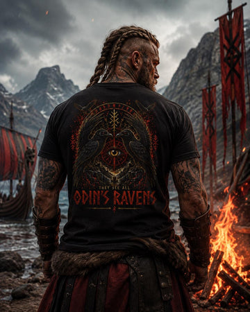 Viking Odin T-Shirt - Odin's Ravens Shirt, Viking Mythology Crow Tee, Garment Dyed Relaxed Fit