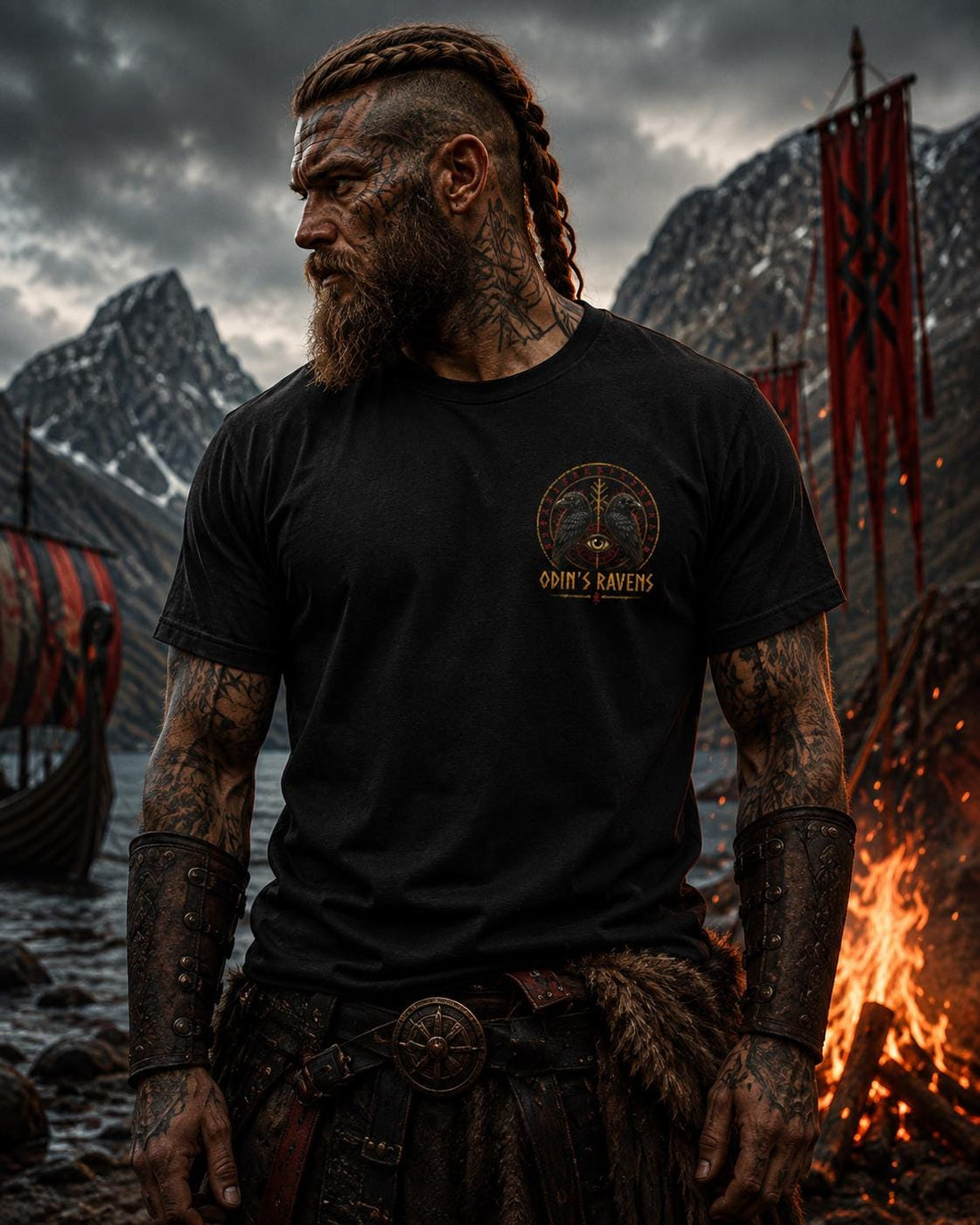 Viking Odin T-Shirt - Odin's Ravens Shirt, Viking Mythology Crow Tee, Garment Dyed Relaxed Fit