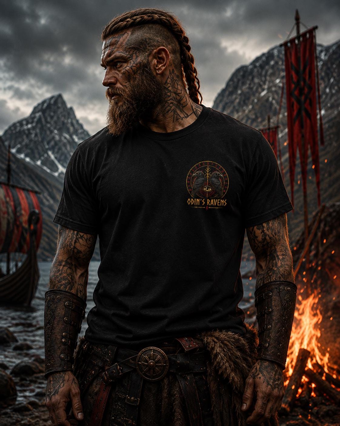 Viking Odin T-Shirt - Odin's Ravens Shirt, Viking Mythology Crow Tee, Garment Dyed Relaxed Fit