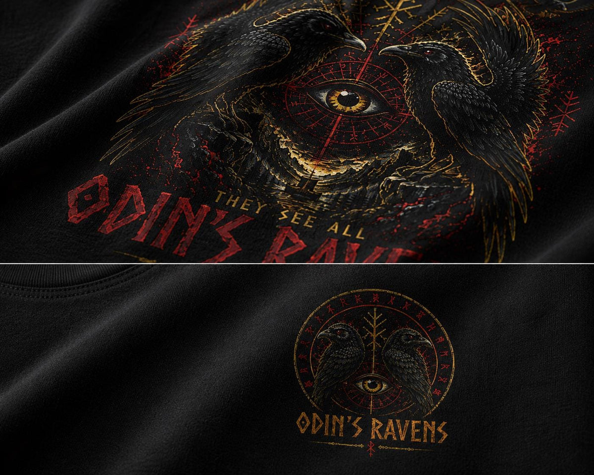 Viking Odin T-Shirt - Odin's Ravens Shirt, Viking Mythology Crow Tee, Garment Dyed Relaxed Fit