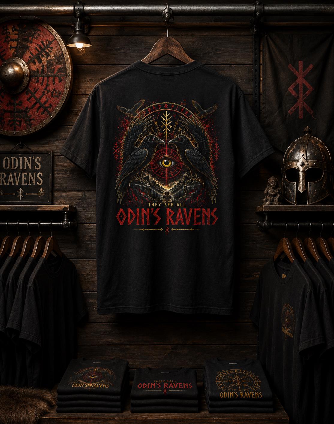 Viking Odin T-Shirt - Odin's Ravens Shirt, Viking Mythology Crow Tee, Garment Dyed Relaxed Fit