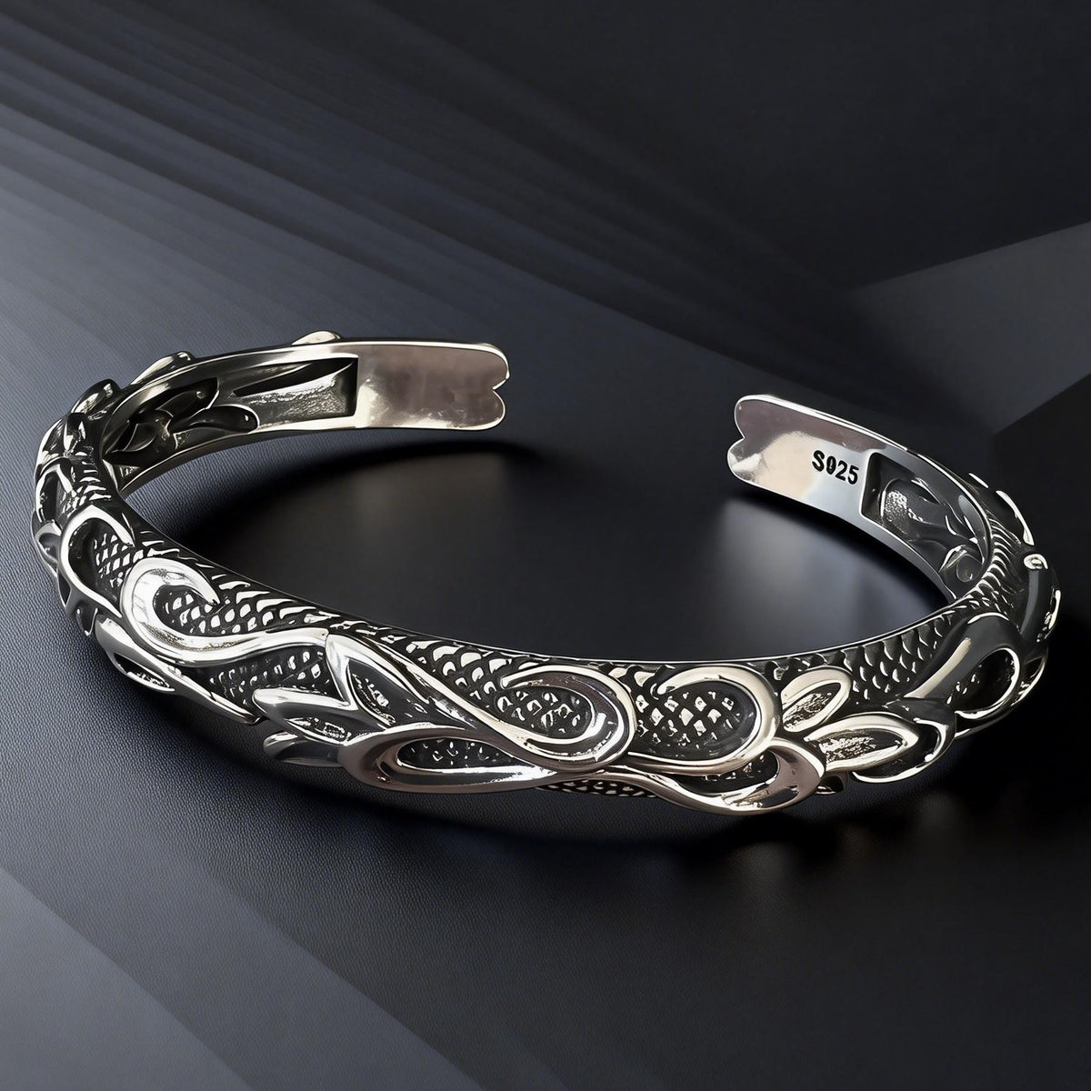 Viking Bracelet - Viking Dragon Cuff Bracelet, Stainless Steel Norse Arm Band, Midgard Serpent