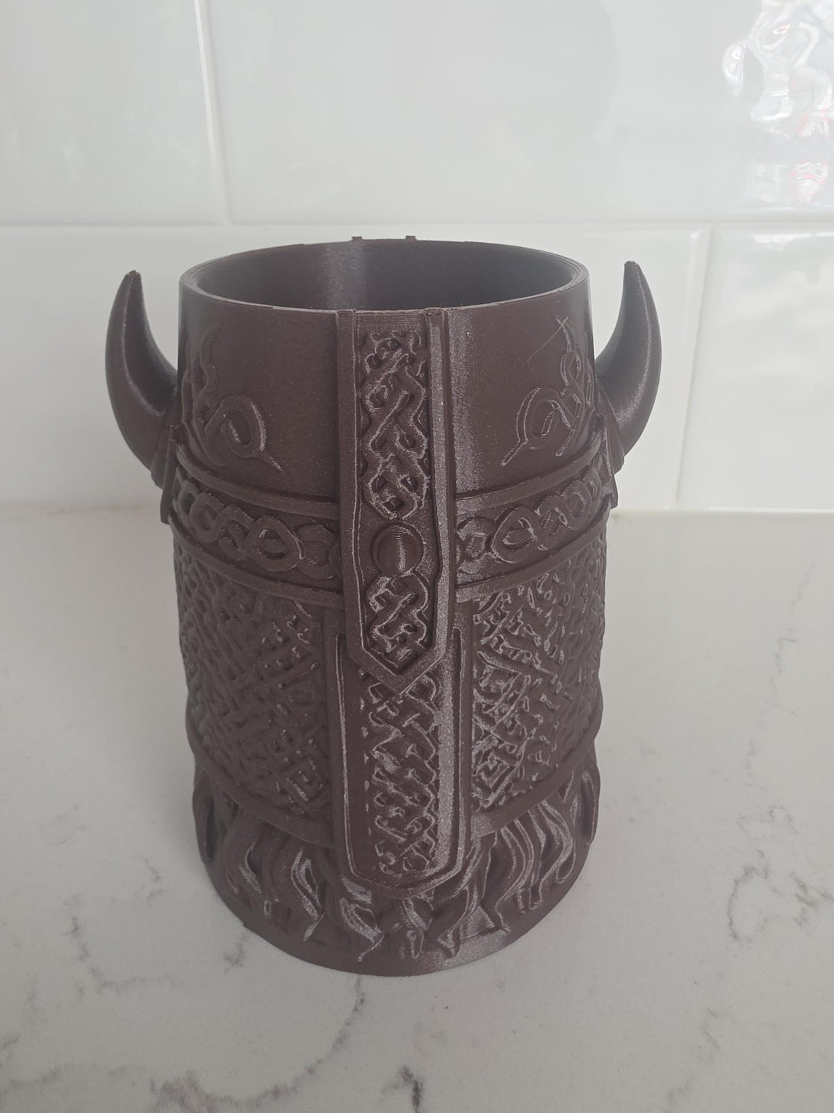 Viking Mug - 3D Printed Viking Warrior Mug – Norse Berserker Tankard, Horned Helmet Desk Organizer