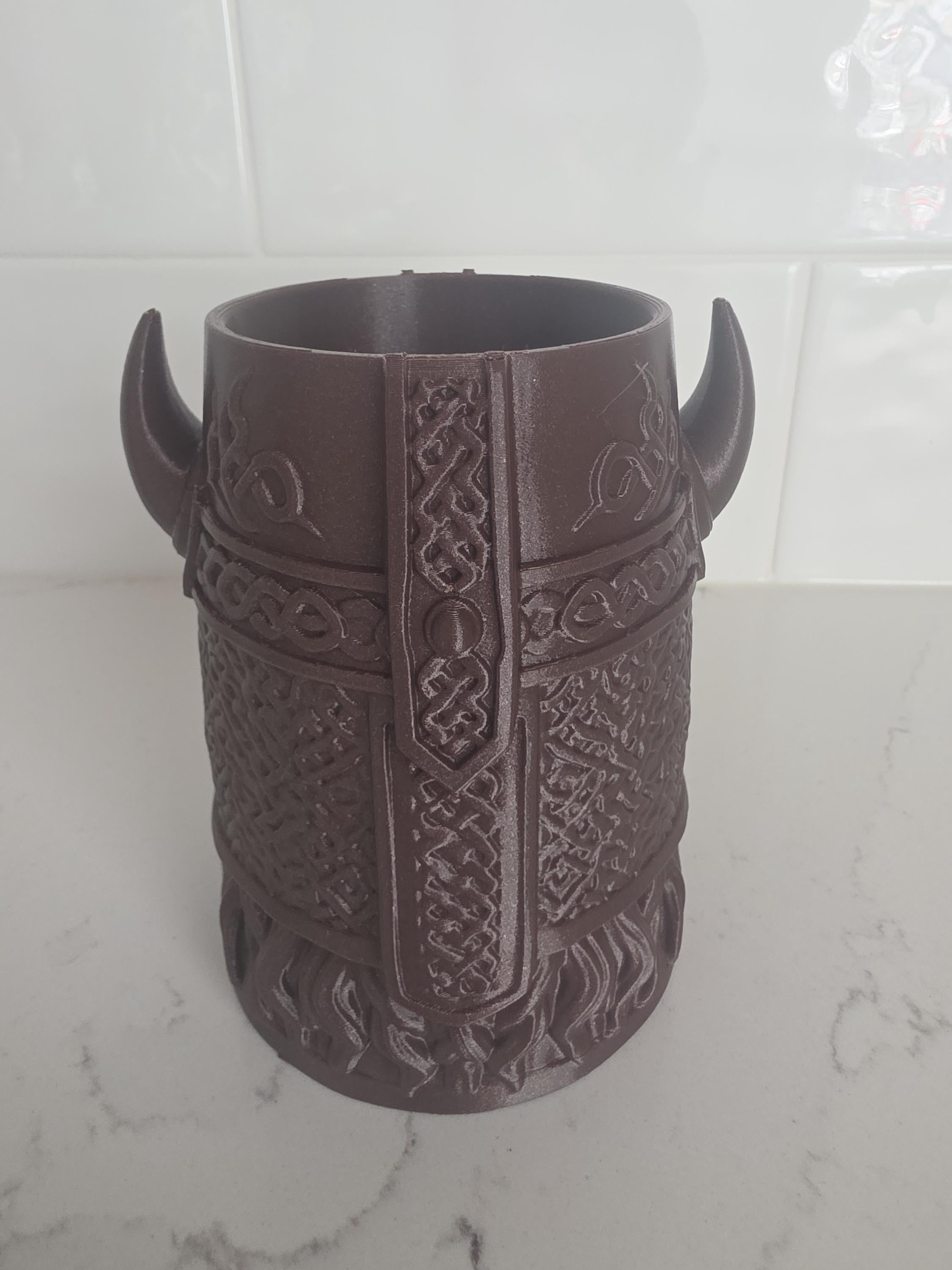 Viking Mug - 3D Printed Viking Warrior Mug – Norse Berserker Tankard, Horned Helmet Desk Organizer