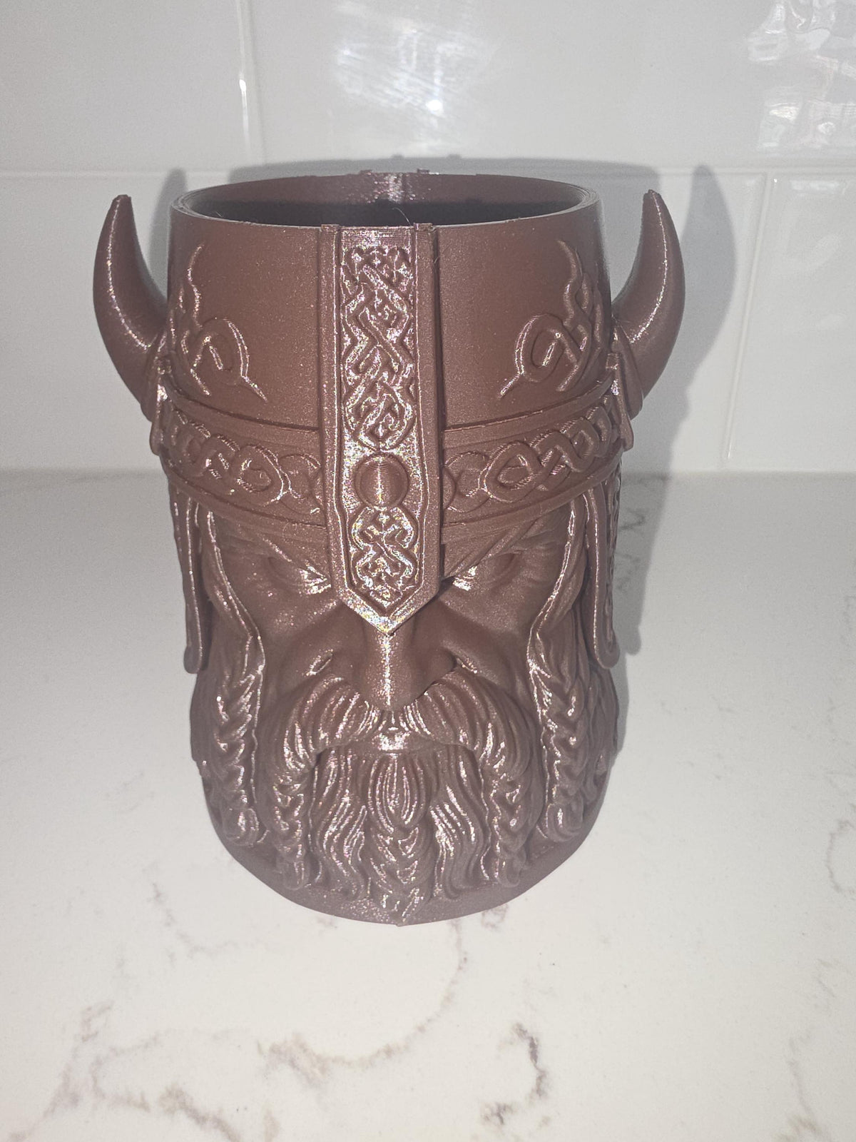 Viking Mug - 3D Printed Viking Warrior Mug – Norse Berserker Tankard, Horned Helmet Desk Organizer