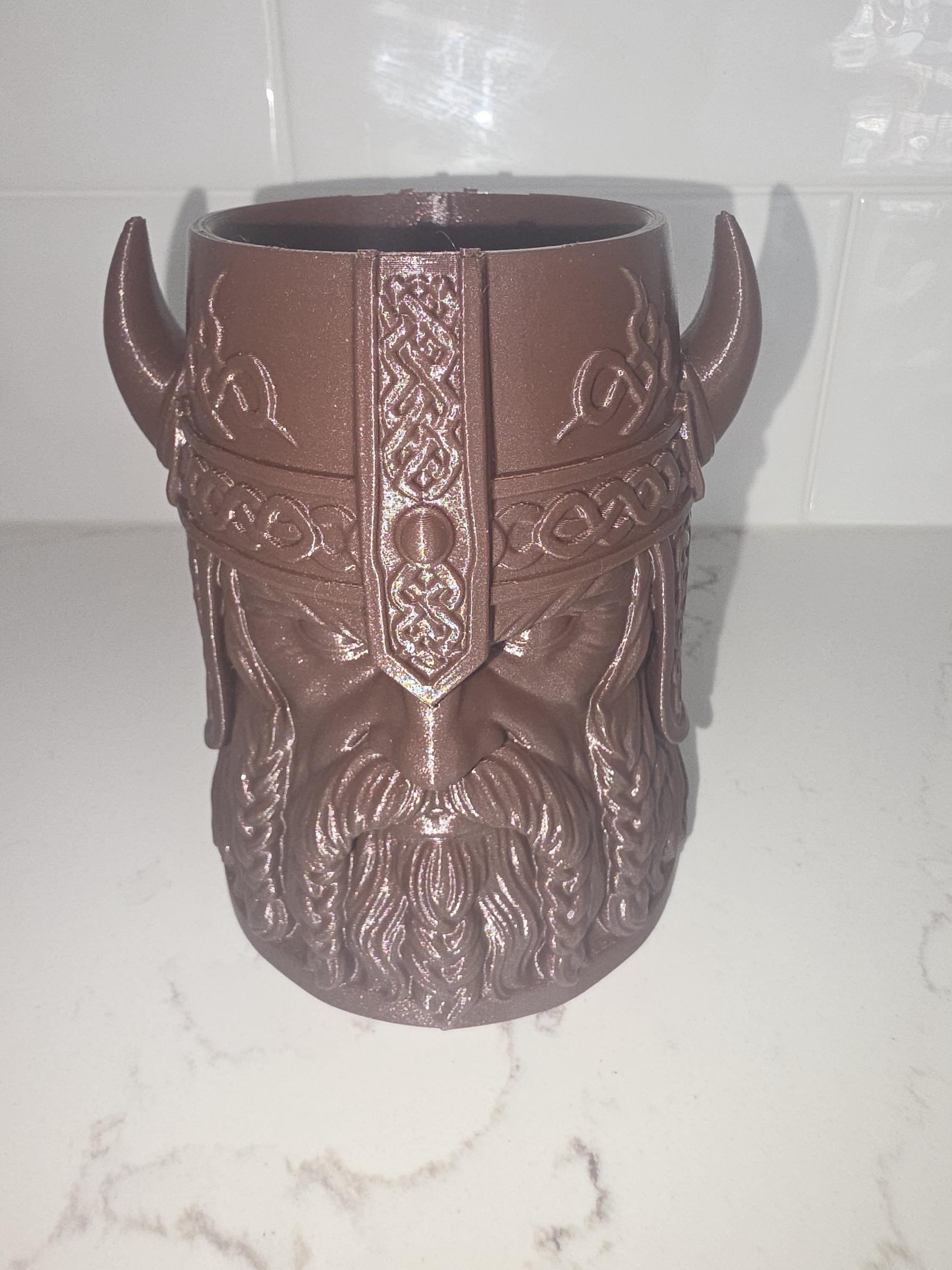 Viking Mug - 3D Printed Viking Warrior Mug – Norse Berserker Tankard, Horned Helmet Desk Organizer