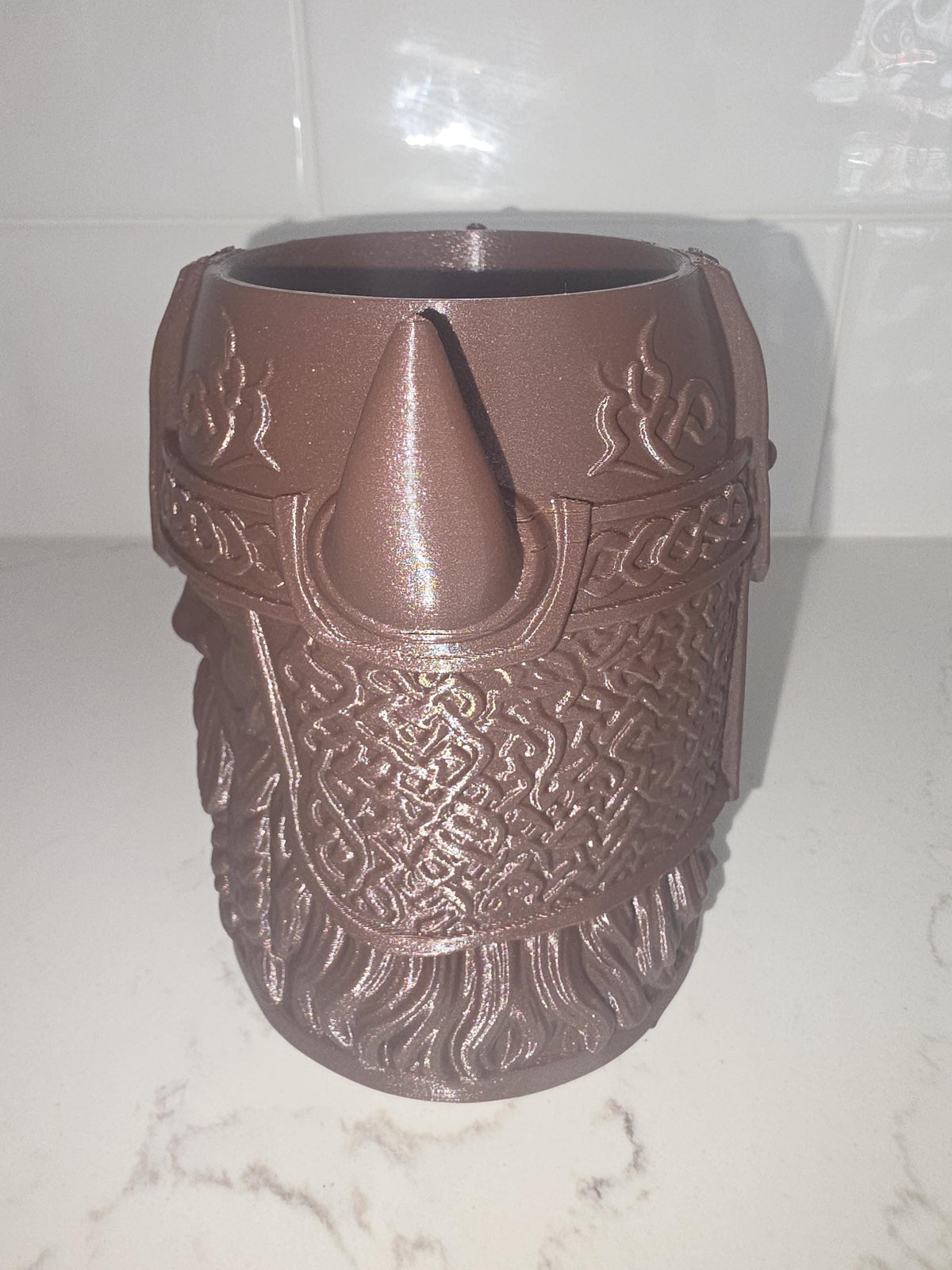 Viking Mug - 3D Printed Viking Warrior Mug – Norse Berserker Tankard, Horned Helmet Desk Organizer