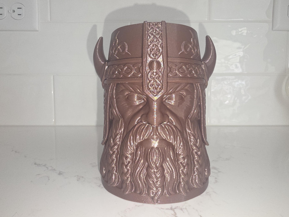 Viking Mug - 3D Printed Viking Warrior Mug – Norse Berserker Tankard, Horned Helmet Desk Organizer