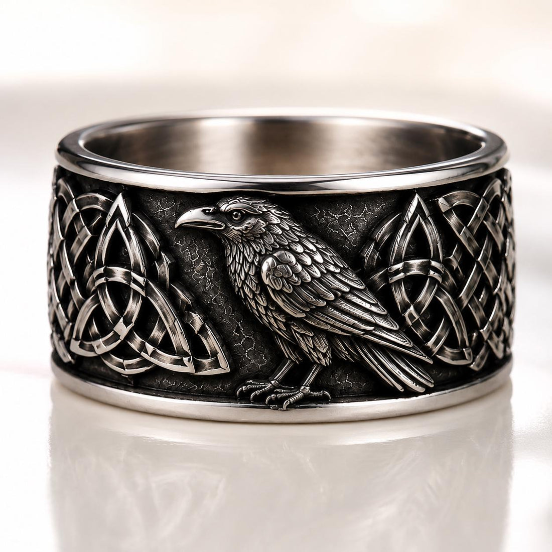 Viking Raven Ring - Raven Celtic Knot Ring, Viking Raven Band, Oxidized Silver Ring, Norse Celtic