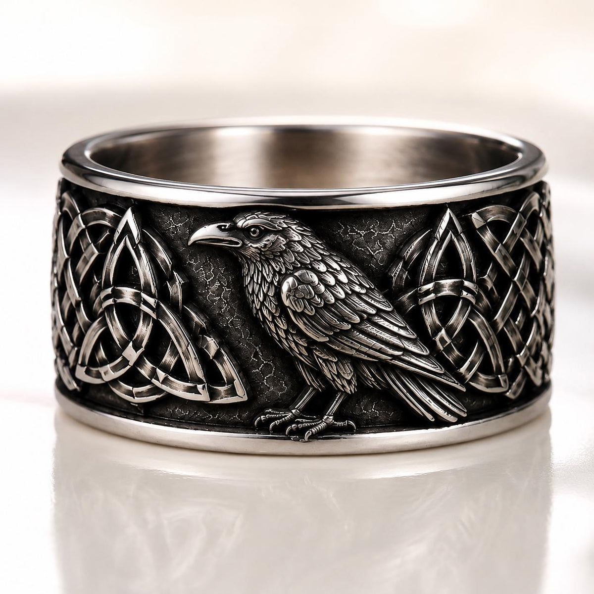 Viking Raven Ring - Raven Celtic Knot Ring, Viking Raven Band, Oxidized Silver Ring, Norse Celtic