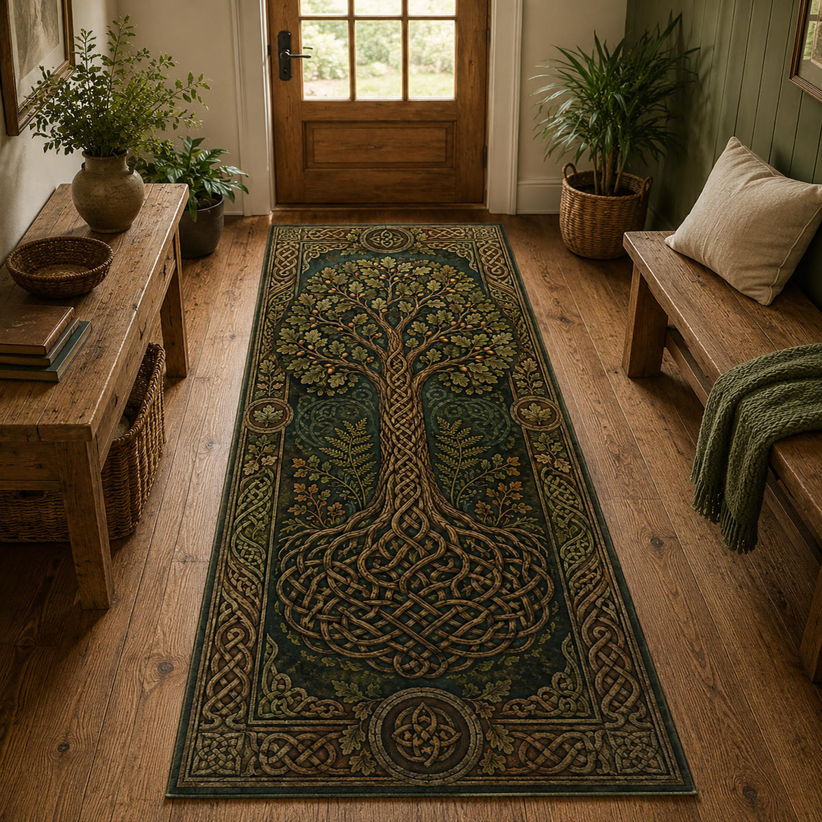 Viking Valknut Rug - Black Gold Norse Raven Viking Area Rug, Open Book Valknut Carpet, Celtic Knot