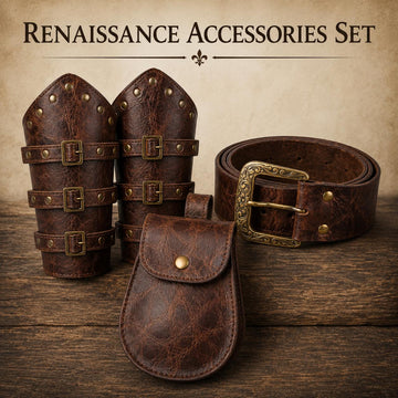 Viking Costume & LARP - Handmade Medieval Viking Leather Accessories Set, Genuine Cowhide Belt