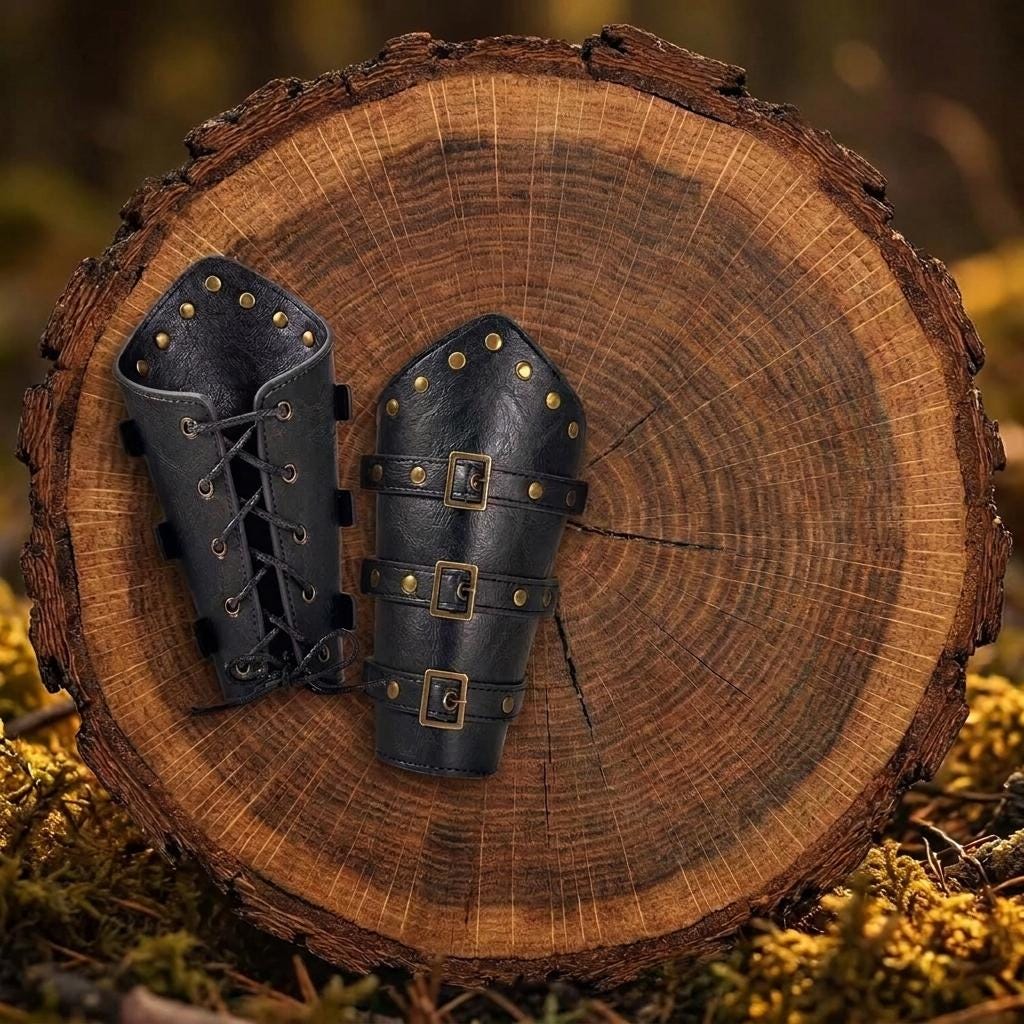 Viking Costume & LARP - Handmade Medieval Viking Leather Accessories Set, Genuine Cowhide Belt