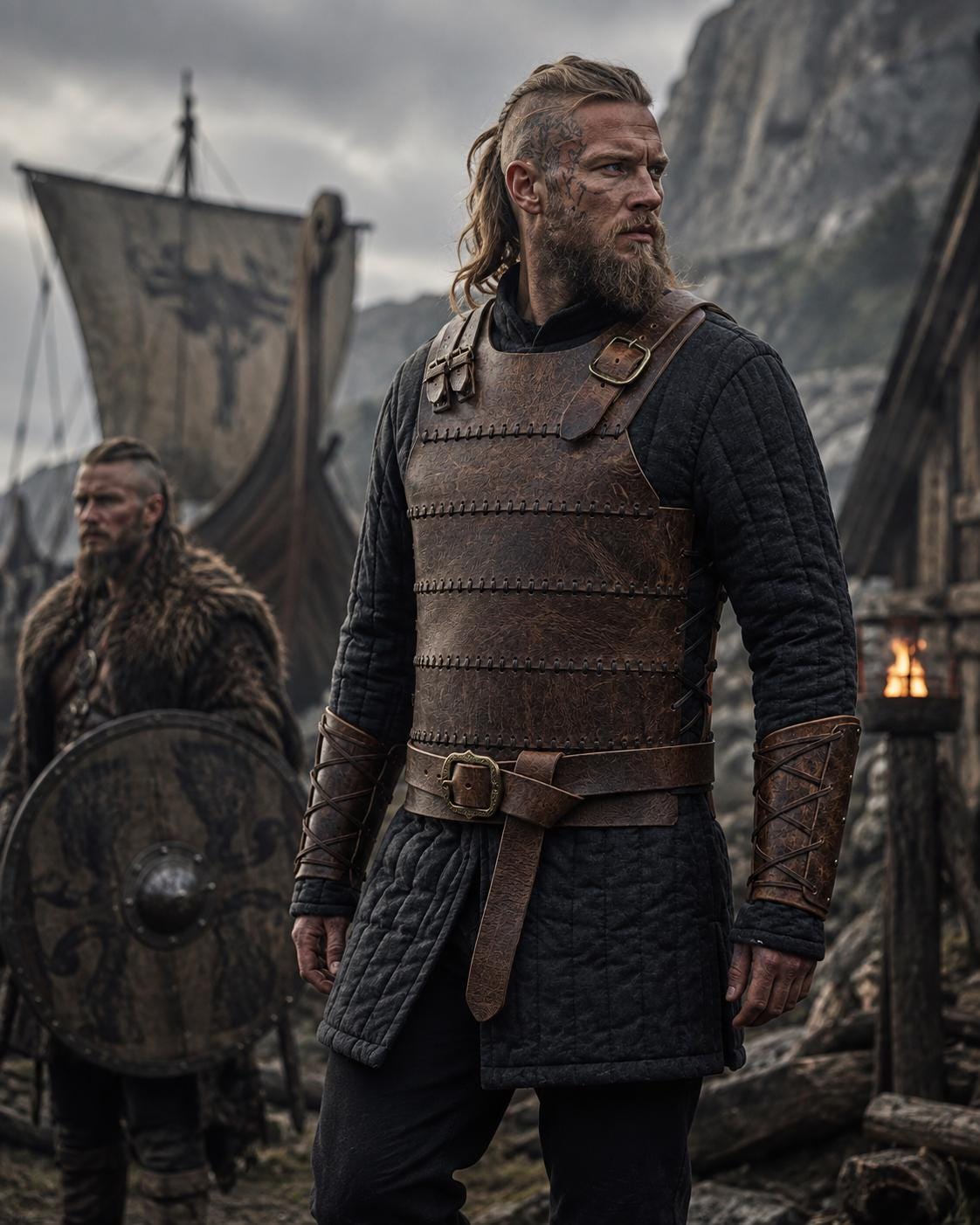 Viking Jacket - Viking Jarl Leather Coat Men Fur Collar Norse Warrior Medieval Fantasy Cosplay