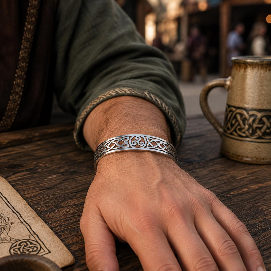 Viking Bracelet - Viking Celtic Knot Cuff Bracelet, Nordic Triskele Stainless Steel Bangle for Men