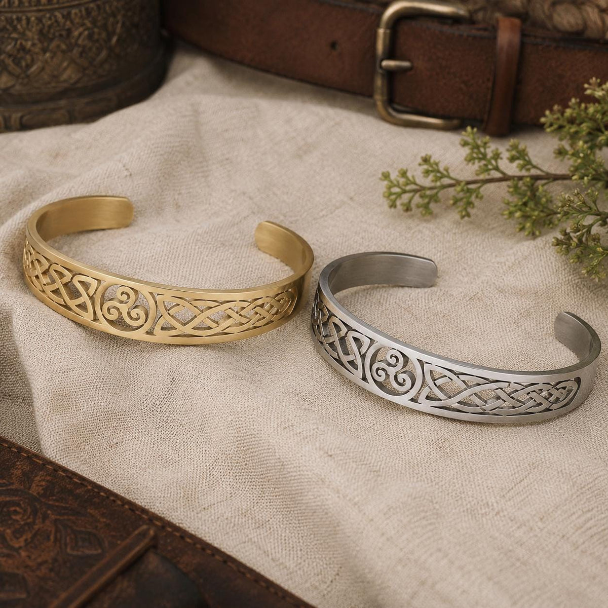 Viking Bracelet - Viking Celtic Knot Cuff Bracelet, Nordic Triskele Stainless Steel Bangle for Men