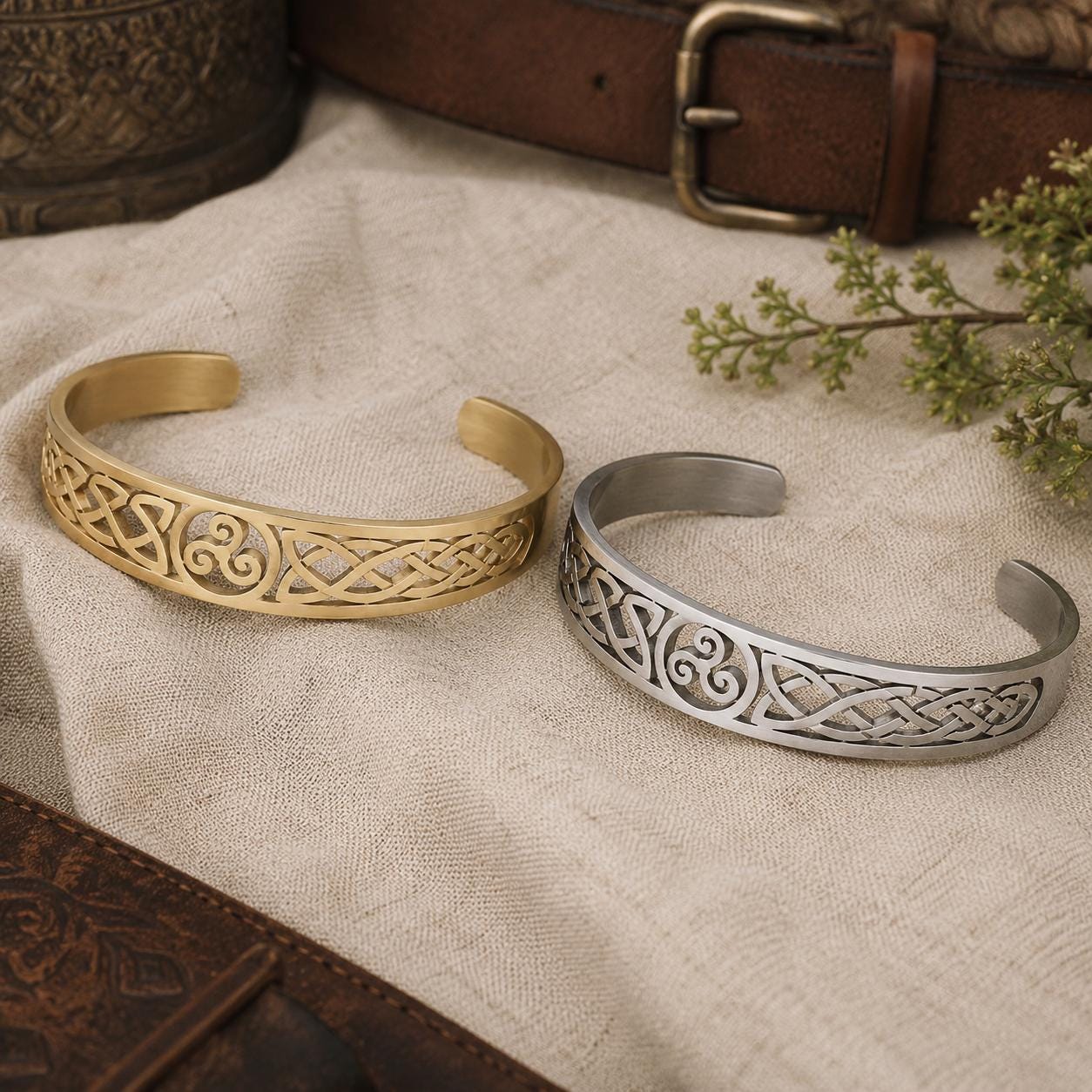Viking Bracelet - Viking Celtic Knot Cuff Bracelet, Nordic Triskele Stainless Steel Bangle for Men