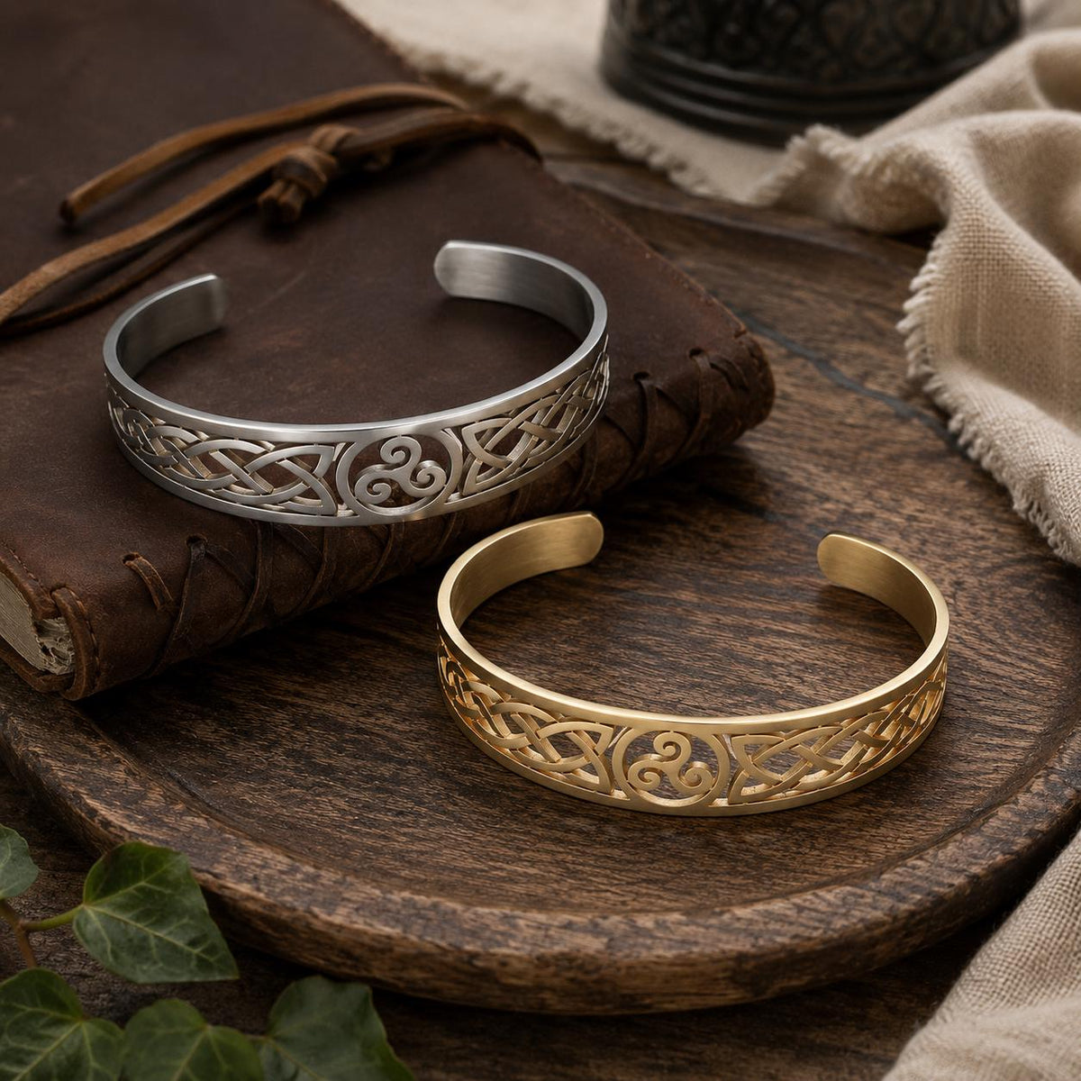 Viking Bracelet - Viking Celtic Knot Cuff Bracelet, Nordic Triskele Stainless Steel Bangle for Men