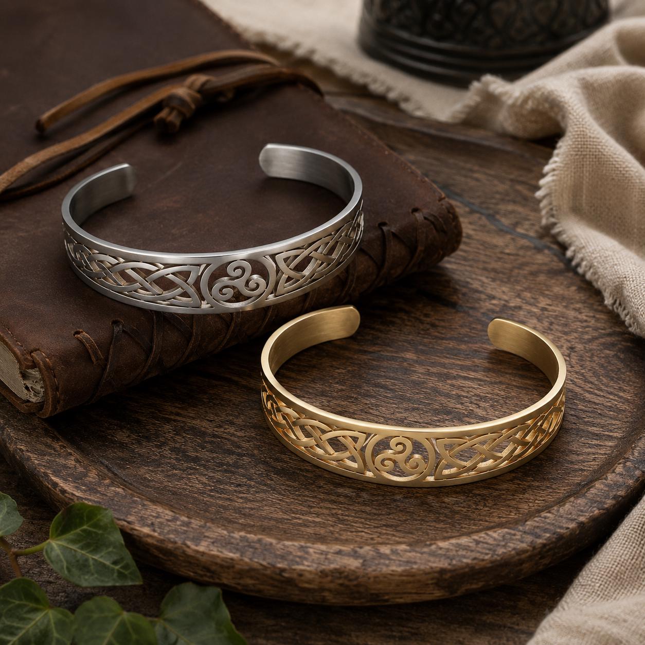 Viking Bracelet - Viking Celtic Knot Cuff Bracelet, Nordic Triskele Stainless Steel Bangle for Men