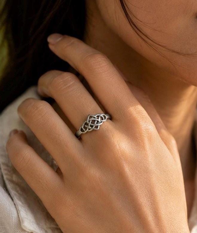 Viking Raven Ring - Sterling Silver Raven Ring, Celtic Knot Ring, Viking Raven Ring, Gothic Mens