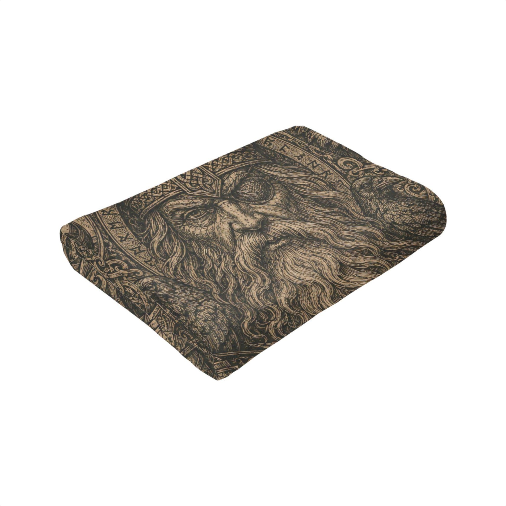 Viking Odin Blanket - Viking Odin Flannel Blanket, Norse Mythology Woodcut Art Throw, Pagan Gothic