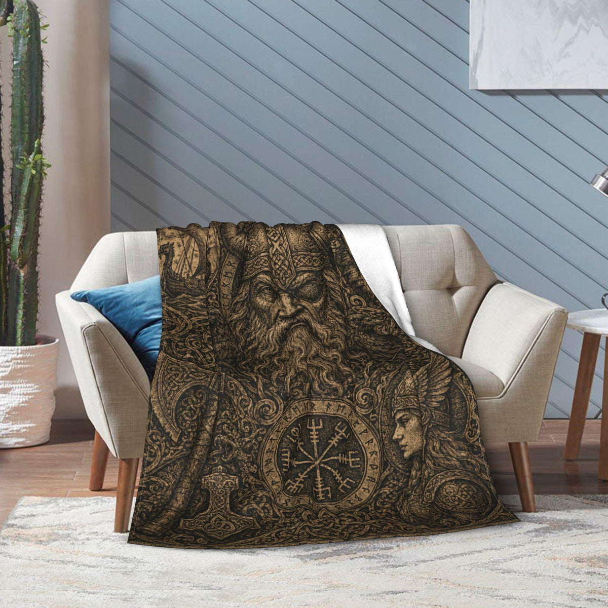 Viking Odin Blanket - Viking Odin Flannel Blanket, Norse Mythology Woodcut Art Throw, Pagan Gothic