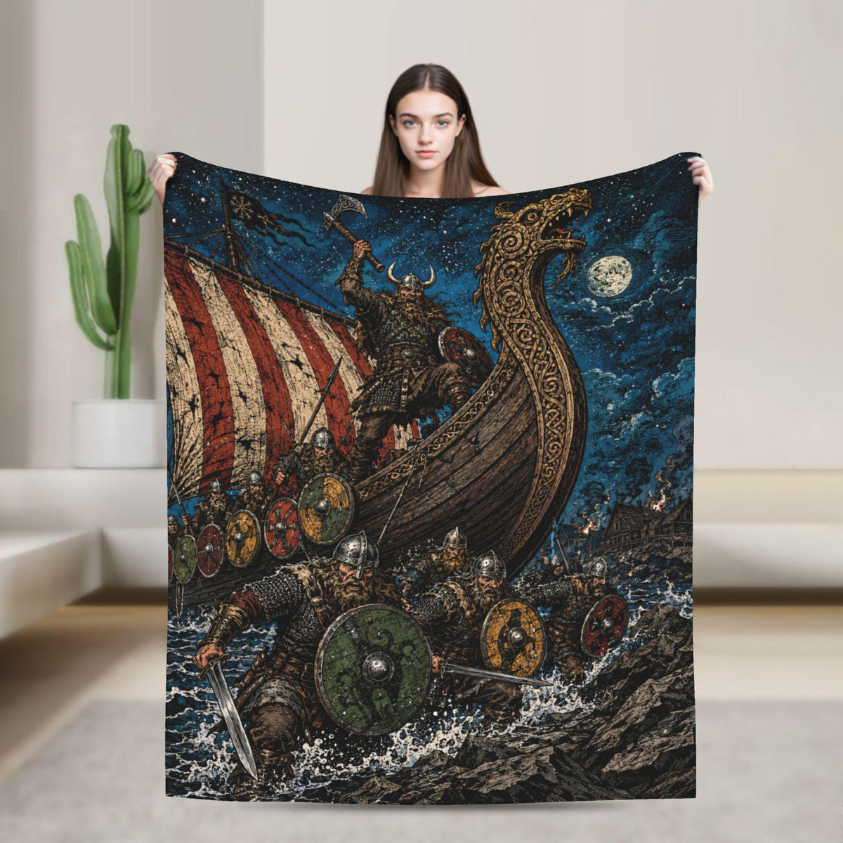 Viking Blanket - Viking Couple Woven Blanket, Norse Warrior Tapestry, Nordic Mythology Wall