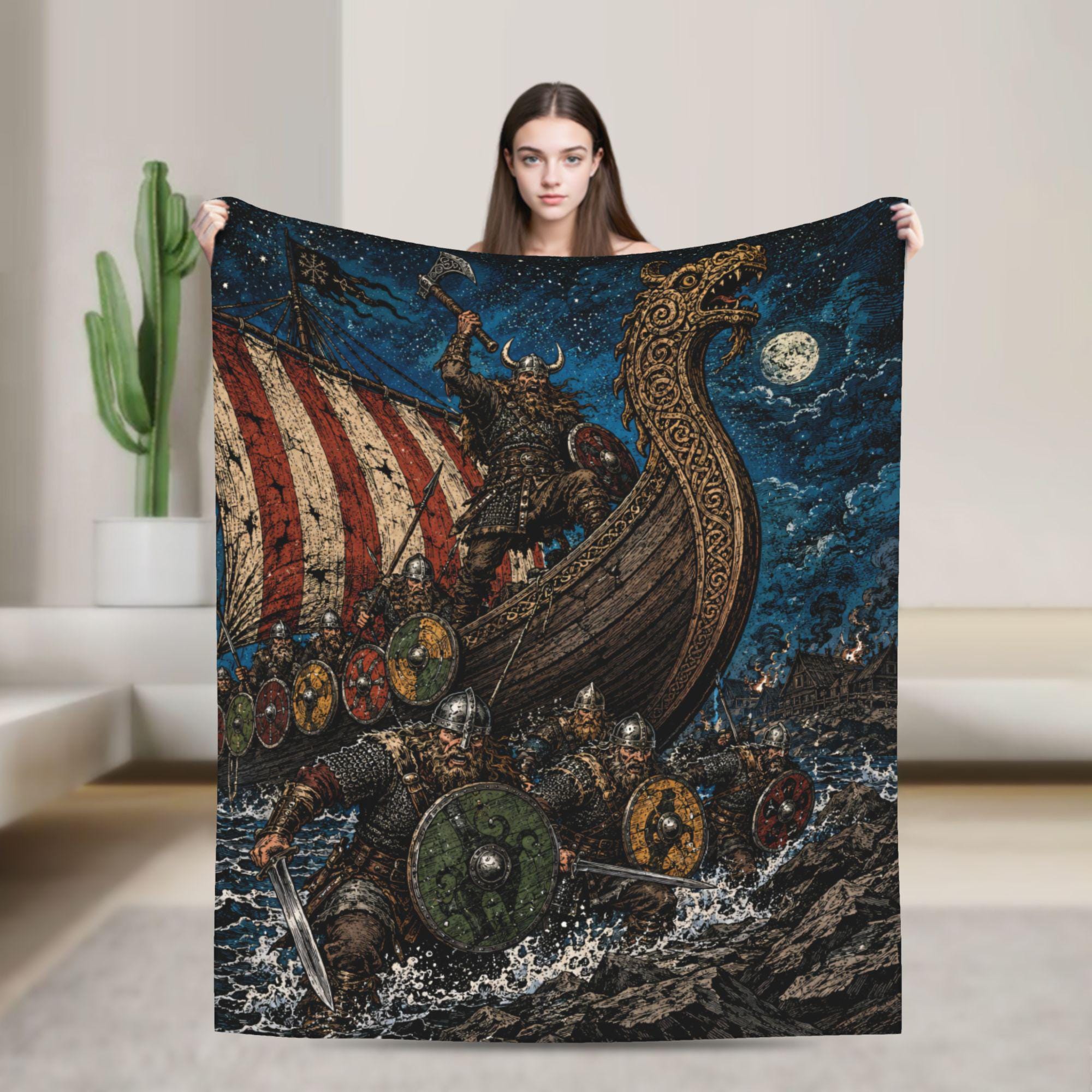 Viking Blanket - Viking Couple Woven Blanket, Norse Warrior Tapestry, Nordic Mythology Wall
