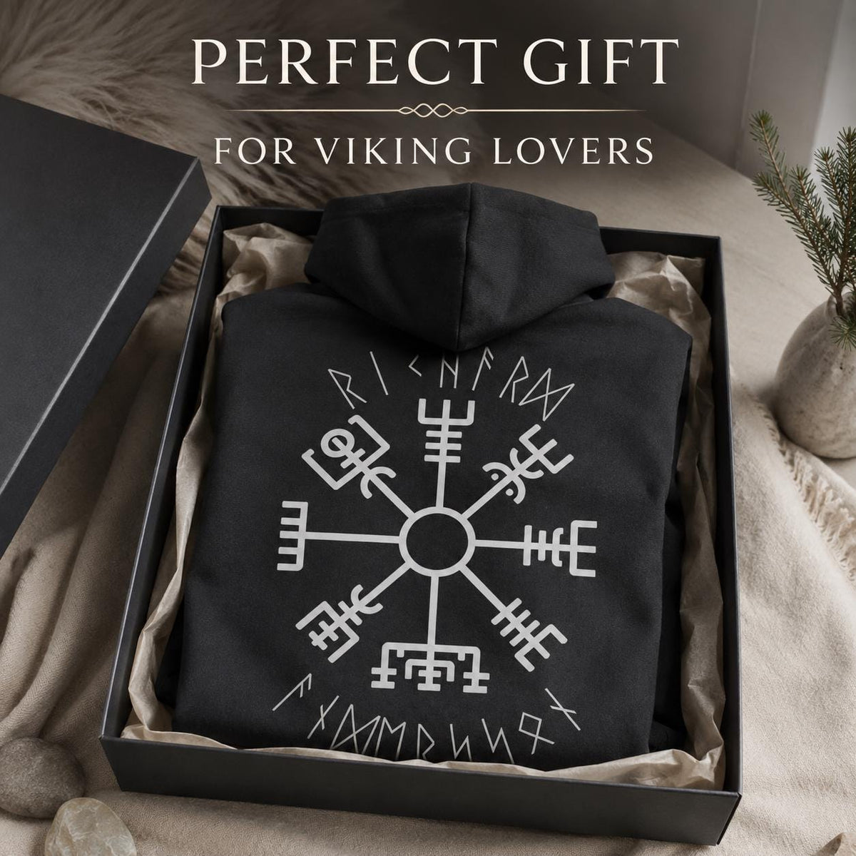 Viking Thor's Hammer Hoodie - Personalized Viking Zip Hoodie for Men Custom Rune Name Norse Symbol