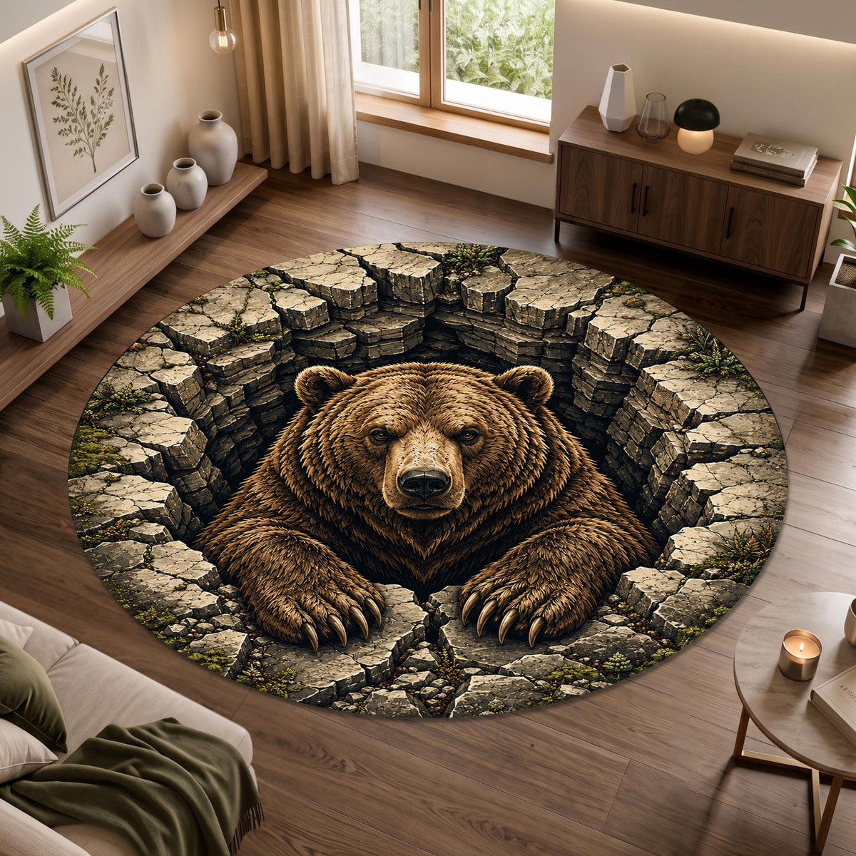 Viking Wolf Rug - Nordic Wolf Round Rug, Viking Wolf Area Rug, Celtic Knot Forest Decor, Mountain