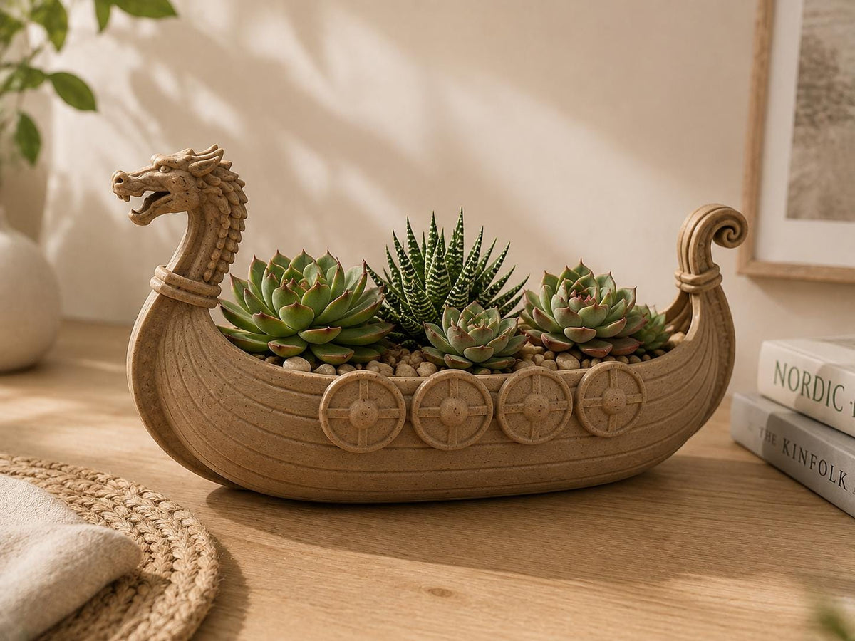 Viking Longship Home Decor - Viking Longship Planter, Norse Dragon Boat Succulent Pot, Nordic Plant